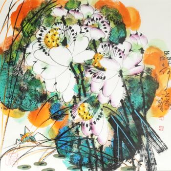 Ζωγραφική με τίτλο "Sense the Lotus 品荷…" από Dayou Lu, Αυθεντικά έργα τέχνης, Χρωστικές ουσίες