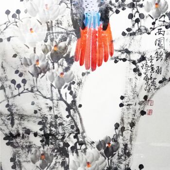 Malarstwo zatytułowany „Beautiful feather i…” autorstwa Dayou Lu, Oryginalna praca, Pigmenty