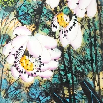 Pintura intitulada "Lotus dew 荷露 （No.F1…" por Dayou Lu, Obras de arte originais, Pigmentos