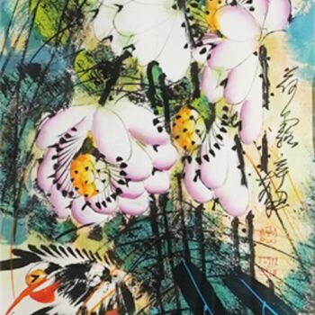 Painting titled "Lotus dew 荷露 （No.F1…" by Dayou Lu, Original Artwork, Pigments