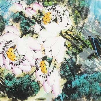 Painting titled "Rhythm of the Lotus…" by Dayou Lu, Original Artwork, Pigments
