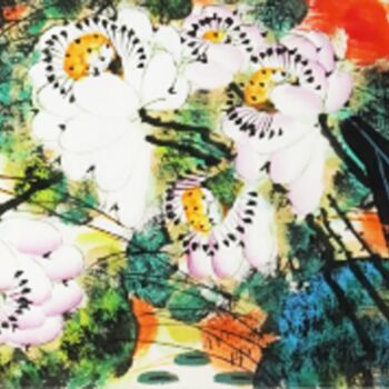 Painting titled "Rhythm of the Lotus…" by Dayou Lu, Original Artwork, Pigments