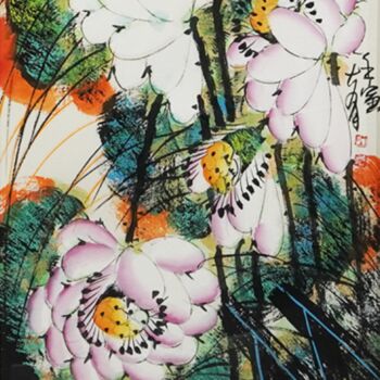 Pittura intitolato "Sense the Lotus 品荷…" da Dayou Lu, Opera d'arte originale, pigmenti