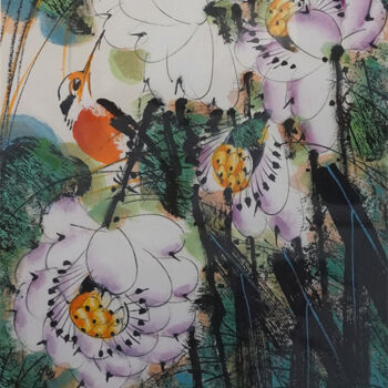 Malerei mit dem Titel "Rhythm of the Lotus…" von Dayou Lu, Original-Kunstwerk, Pigmente