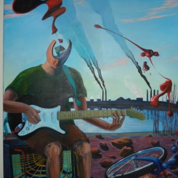 Painting titled "smokestack song" by Burntsun, Original Artwork, Oil