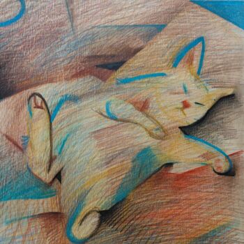 Schilderij getiteld "lovely cat2" door Dazhao Su, Origineel Kunstwerk, Potlood