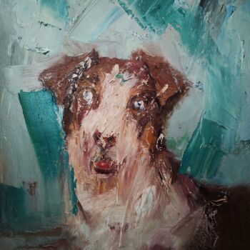 Painting titled "silly dog" by Dazhao Su, Original Artwork, Oil