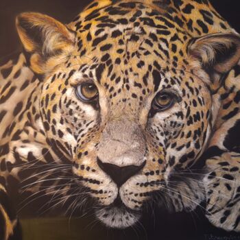 Desenho intitulada "Leopard just waitin…" por Deimante Bruzguliene, Obras de arte originais, Pastel