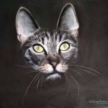 Pintura intitulada "Painting pussy cat…" por Deimante Bruzguliene, Obras de arte originais, Pastel