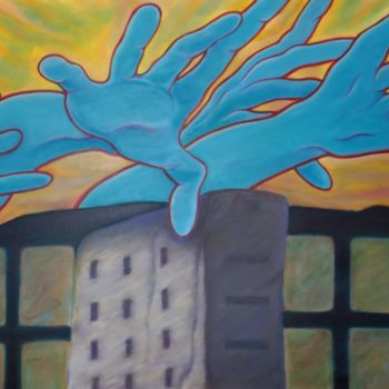 Painting titled "Reaching out" by Ariel Velez, Original Artwork, Oil Mounted on Wood Stretcher frame