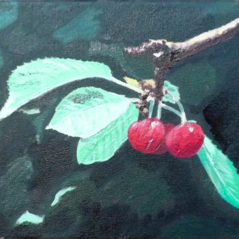 Painting titled "cerises" by Mchris, Original Artwork, Oil Mounted on Wood Stretcher frame