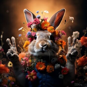 Digital Arts titled "Peace Rabbit #2" by Ddking, Original Artwork, Digital Print