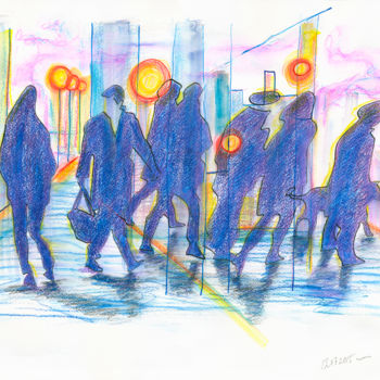 Peinture intitulée "rush-hour crowds_12…" par Dea Lieotto, Œuvre d'art originale, Aquarelle