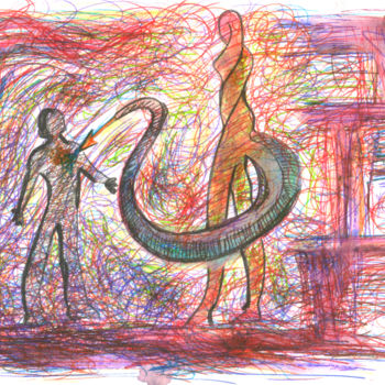 Drawing titled "The Spirite strikin…" by Dea Lieotto, Original Artwork, Ballpoint pen