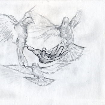 Dessin intitulée "Doves. 17 December…" par Dea Lieotto, Œuvre d'art originale, Crayon