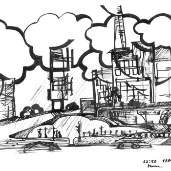 Drawing titled "City, 11 April 2015" by Dea Lieotto, Original Artwork, Ink
