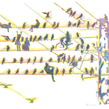 Drawing titled "People and birds. 1…" by Dea Lieotto, Original Artwork, Marker
