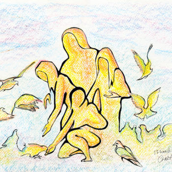 Malerei mit dem Titel "Family. 17 Murch, 2…" von Dea Lieotto, Original-Kunstwerk, Pastell