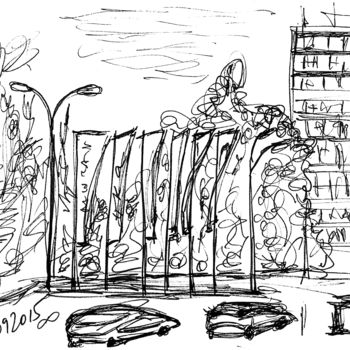 Drawing titled "Gagarin Avenue. 16…" by Dea Lieotto, Original Artwork, Ballpoint pen