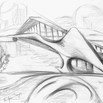 Dessin intitulée "Tango-Bridge, 27 Ma…" par Dea Lieotto, Œuvre d'art originale, Crayon