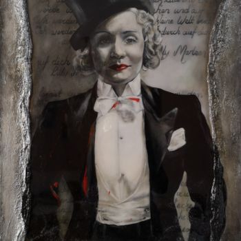 Schilderij getiteld "Marlene Dietrich" door Deana Lassooy, Origineel Kunstwerk, Acryl