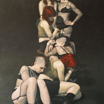 Peinture intitulée "Jovenes sobre fondo…" par Deangel, Œuvre d'art originale