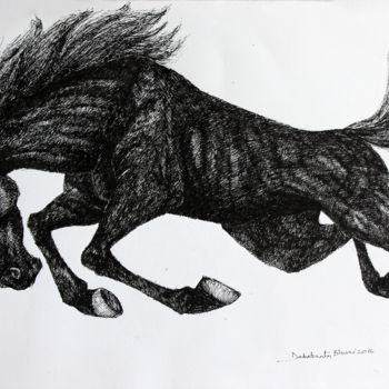 Painting titled "galloping-horse-17-…" by Debabrata Biswas, Original Artwork, Ink