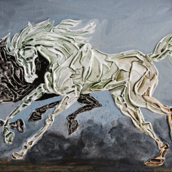 Painting titled "galloping-horses-16…" by Debabrata Biswas, Original Artwork, Acrylic