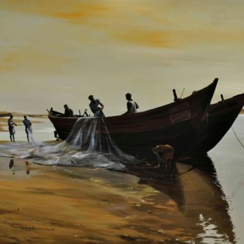 Painting titled "Shores" by Debabrata Sarkar, Original Artwork, Acrylic