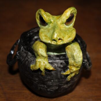Sculpture titled "The Witch's Frog" by Deborah Pain, Original Artwork, Clay