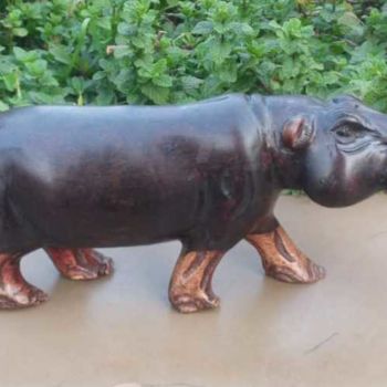 Sculpture titled "Rosewood hippo" by Obed Omwange, Original Artwork, Wood