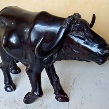 Sculpture titled "Ebony buffalo Small" by Obed Omwange, Original Artwork, Wood