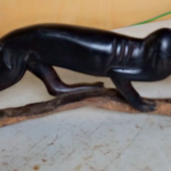 Sculpture titled "Ebony cheetah in ac…" by Obed Omwange, Original Artwork, Wood