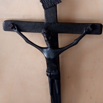 Sculpture titled "Ebony crucifix" by Obed Omwange, Original Artwork, Wood