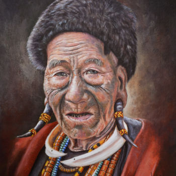 Painting titled "Konyak of Nagaland" by Debojyoti Boruah, Original Artwork, Acrylic