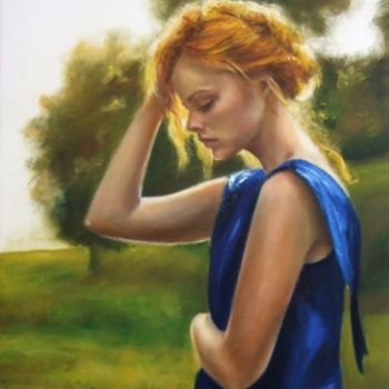 Painting titled "Blue dress" by Calidè, Original Artwork, Oil