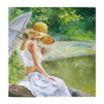 Pintura intitulada "Donna con l'ombrello" por Calidè, Obras de arte originais, Óleo