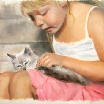 Pintura titulada "Bimba col gatto" por Calidè, Obra de arte original, Oleo