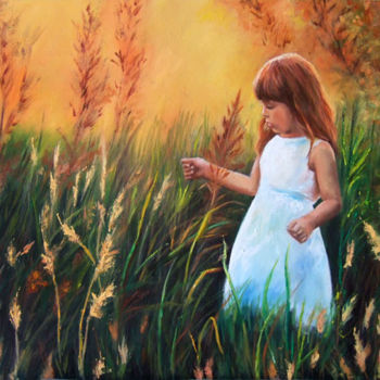 Painting titled "Bimba in un campo d…" by Calidè, Original Artwork, Oil