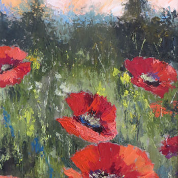 Painting titled "Landscape Poppies" by Calidè, Original Artwork