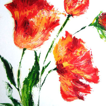 Painting titled "poppies" by Calidè, Original Artwork, Oil
