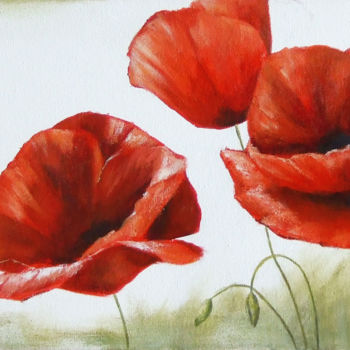 Painting titled "Poppies" by Calidè, Original Artwork, Oil
