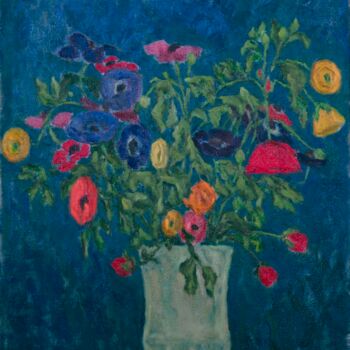 Pittura intitolato ""Le vase mille fleu…" da Deborah Hanson Murphy, Opera d'arte originale, Olio Montato su Telaio per barel…