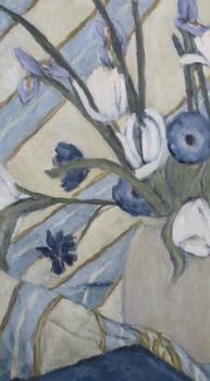 Pittura intitolato ""le bouquet iris, t…" da Deborah Hanson Murphy, Opera d'arte originale, Olio Montato su Telaio per barel…