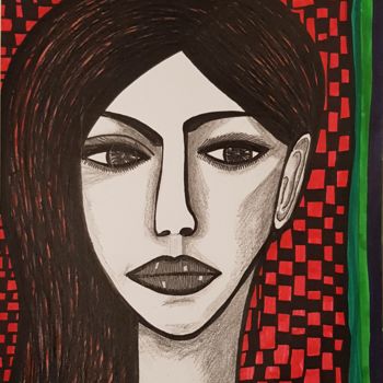 Dibujo titulada "Woman jewish modern…" por Mirit Ben-Nun, Obra de arte original, Rotulador