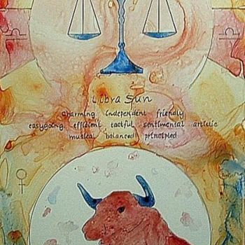 Painting titled "Libra/Taurus" by Deborah Palmer, Original Artwork, Oil