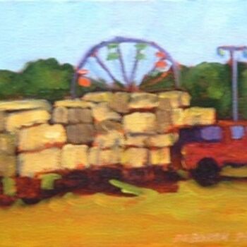 Painting titled "Hay Wagon" by Deborah Palmer, Original Artwork, Oil