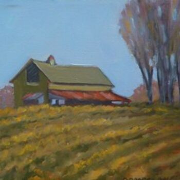 Painting titled "Green Barn" by Deborah Palmer, Original Artwork, Oil