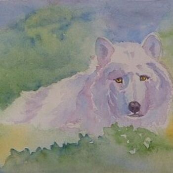 Painting titled "White Wolf" by Deborah Palmer, Original Artwork, Oil