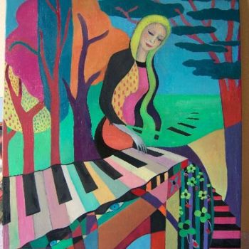 Painting titled "la femme au piano" by Patricia De Boysson, Original Artwork